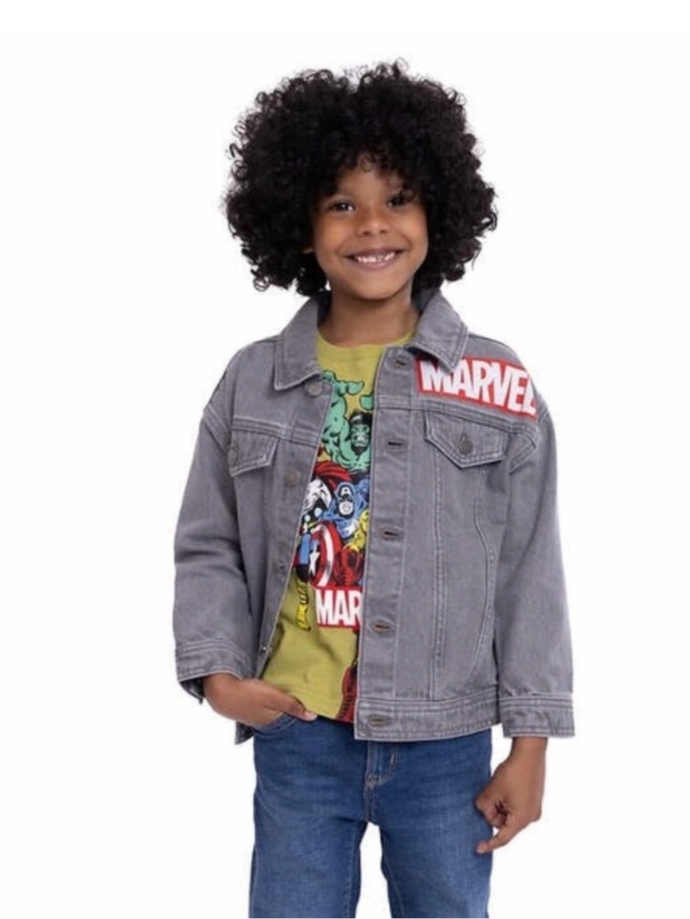 Marvel Kids' Gray Denim Jacket And Tee Set